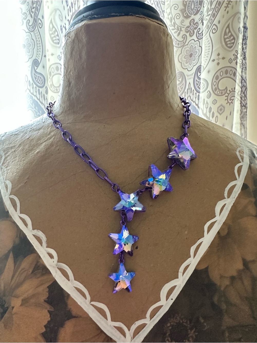 Iridescent Purple Star Drop Necklace - Women Jewelry